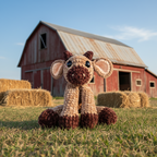 Crocheted brown cow on a beige background