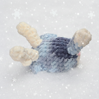 Crochet reindeer beagle with blue and white fur, gradient blue accents, and antlers on a white background